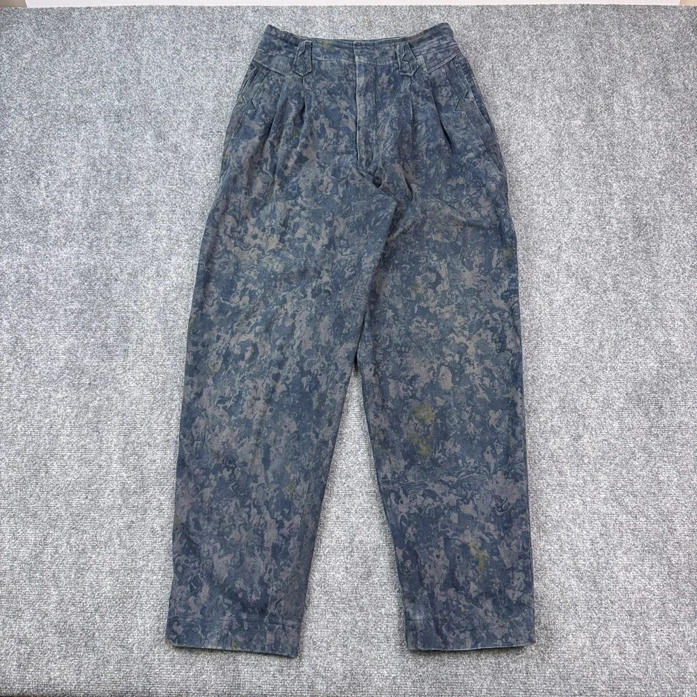 Vintage Mens House Pleated Pants‎ Mens Blue Gray Marbled Print Talon Zip Tapered